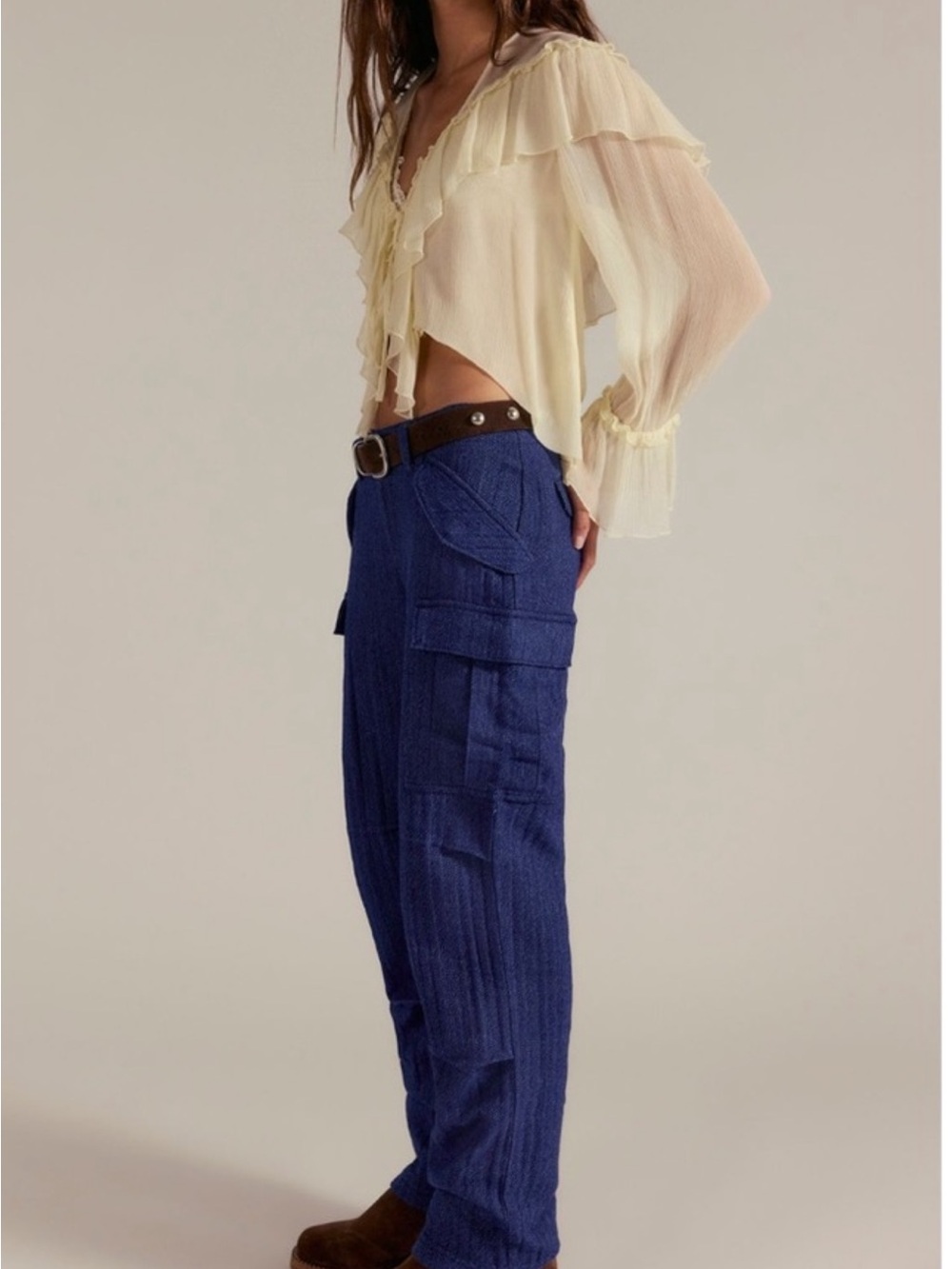 Free People Indigo Straight-Leg Cargo Pants